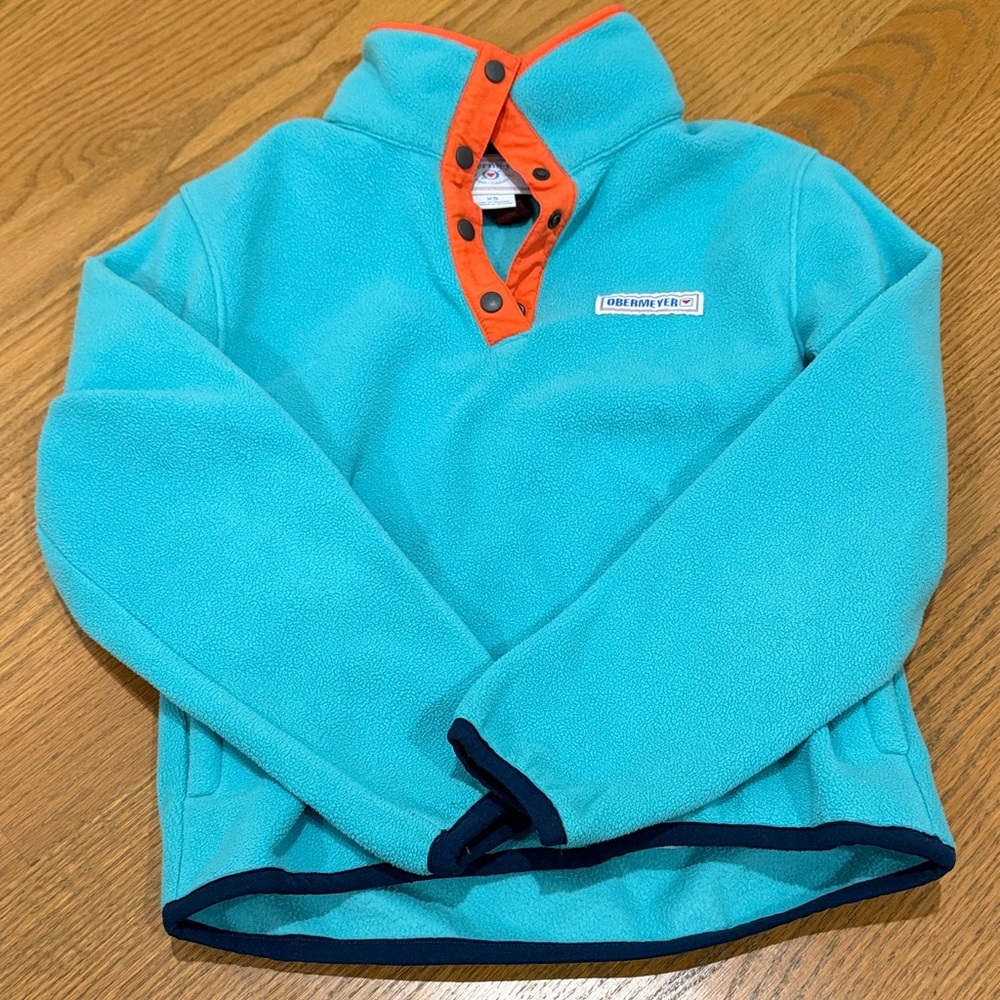 Obermeyer mid-layer Turquoise and Orange/Navy Trim Fleece Pullover